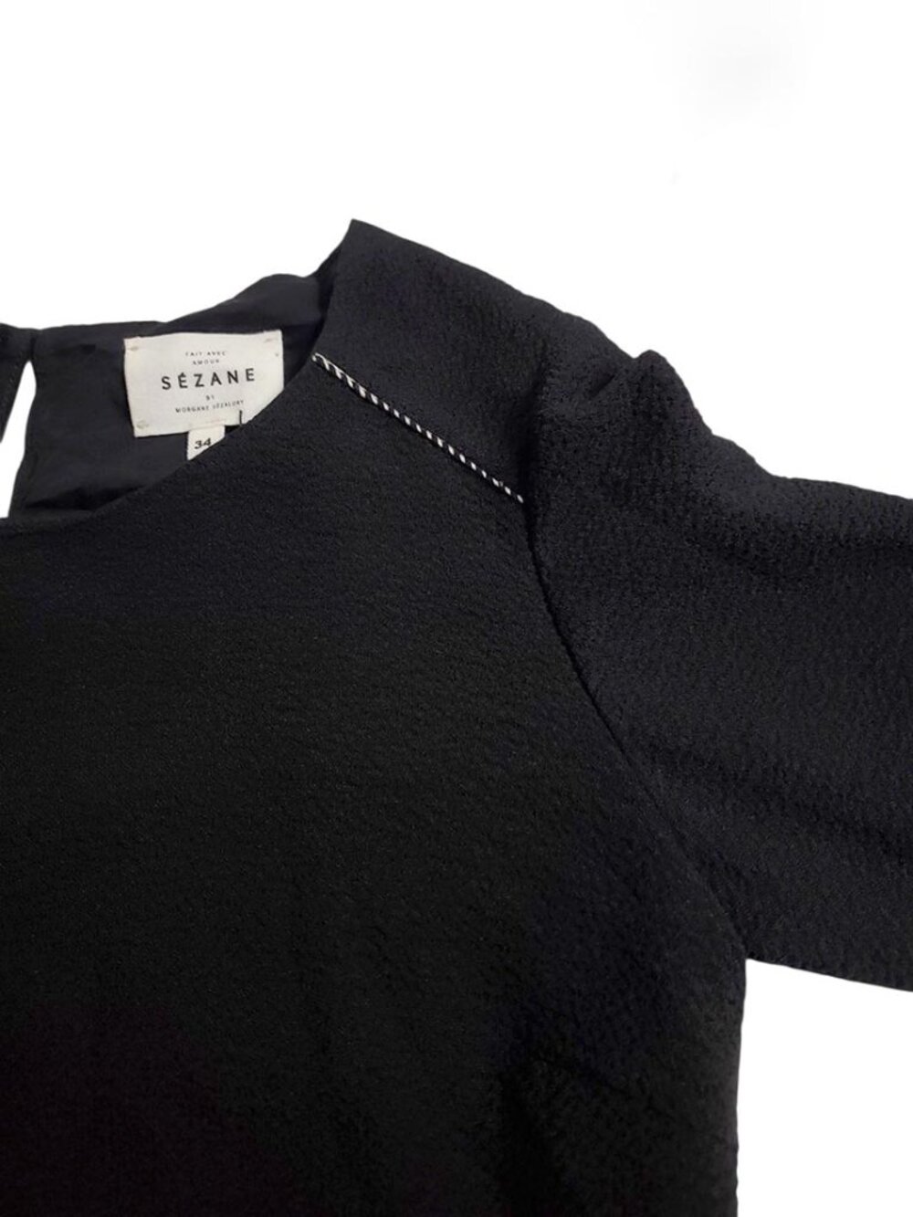Sezane Womens Anna Mini Dress Black Size 34 US 2 Drop Waist Pockets 3/4 Sleeves - Picture 7 of 14